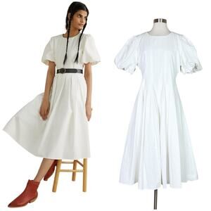 Anthropologie | Eri + Ali White Corset Seamed Puff Sleeve Bridal Midi Dress 8